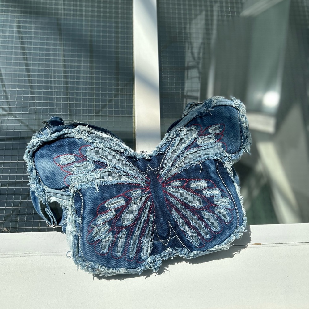 Y2K Denim Butterfly Shoulder Bag Purse Backpack - Picture 4 of 7